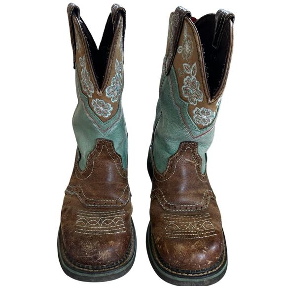 Justin's Turquoise Green & Brown Embroidered Flower "Gypsy" Cowboy Boots - Picture 2 of 9